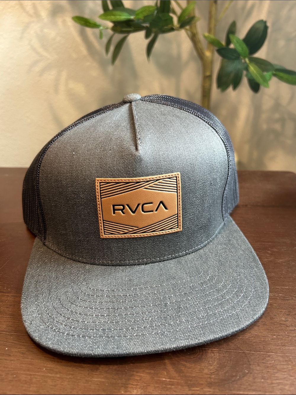 RVCA Gray and Tan Patch Trucker Hat